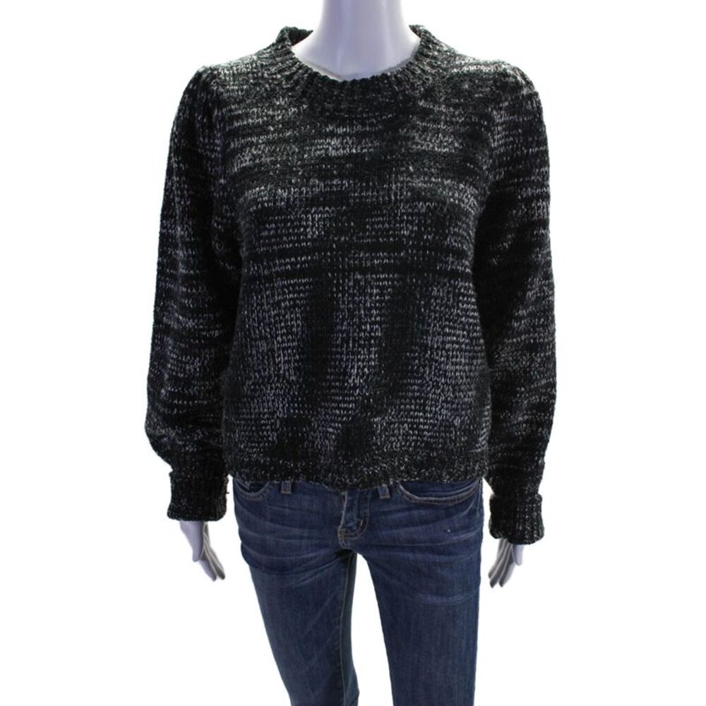 Allison Womens Long Sleeve Crewneck Striped Pullover Sweater Black Size M
